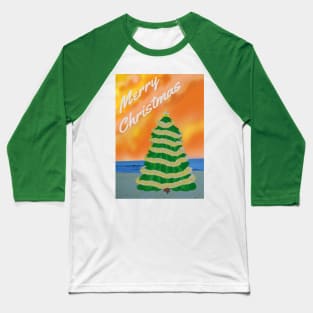 Tropical Merry Christmas. Decorated Tree on a Sandy Beach. Baseball T-Shirt